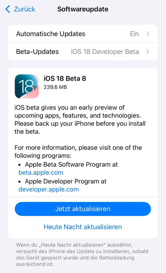 丛台苹果手机维修分享苹果 iOS / iPadOS 18 开发者预览版 Beta 8 发布 